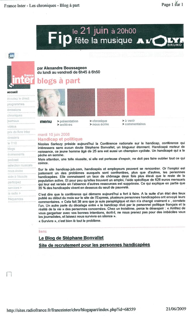 Article france inter politique du handicap